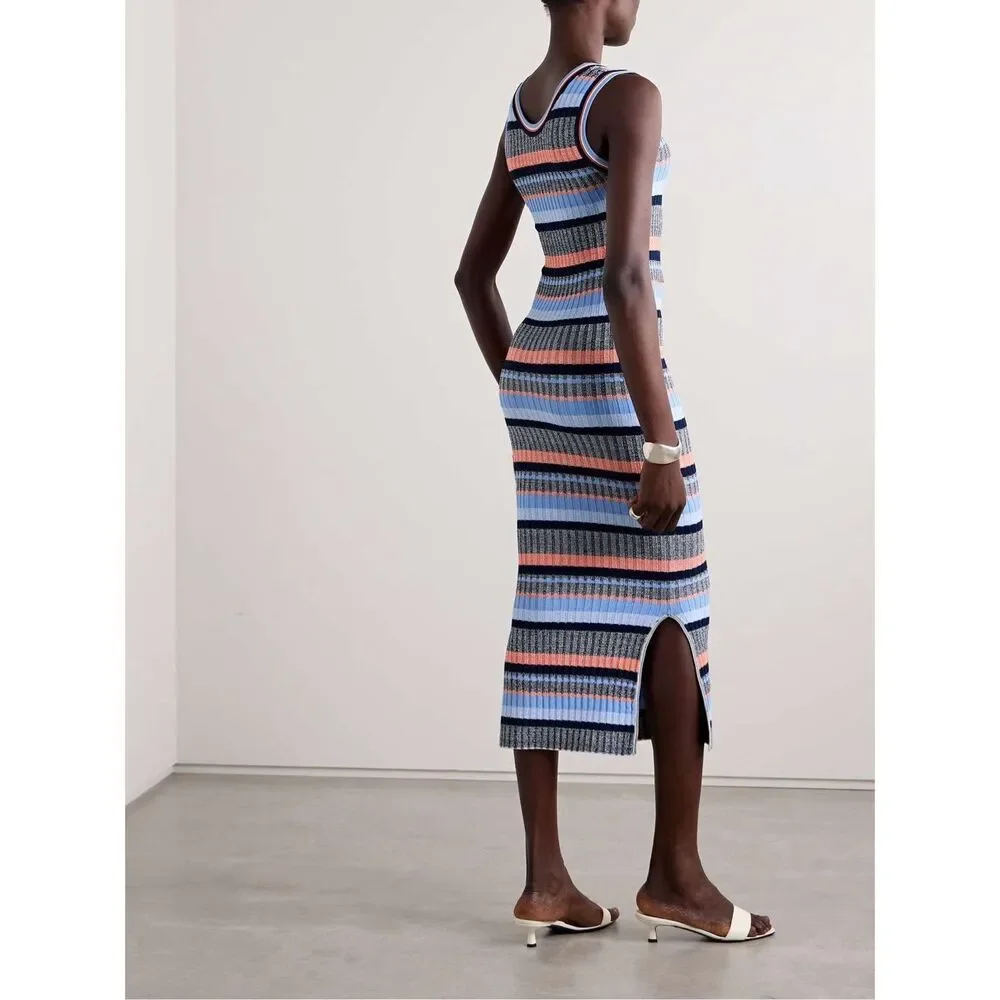 NWT VERONICA BEARD Fabiana striped ribbed-knit midi dress Size S $475 - Picture 2 of 7